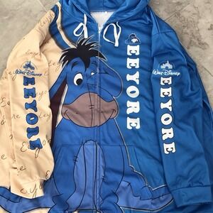 Disney Eeyore Hoodie 3XL Full Print Zip Up Winnie The Pooh Graphic Blue Adult